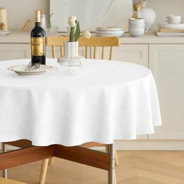 Imagem de Decorelia Toalhas de mesa redondas brancas de linho sintético 152 cm, à prova d'água, com textura lavável, toalha de mesa redonda rústica para jantar, cozinha, festa, fazenda, ao ar livre (redonda (2