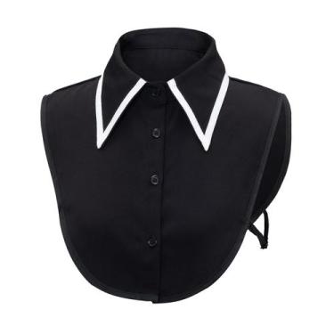 Imagem de Gola de blusa preta clássica para mulheres, renda falsa, removível - Y