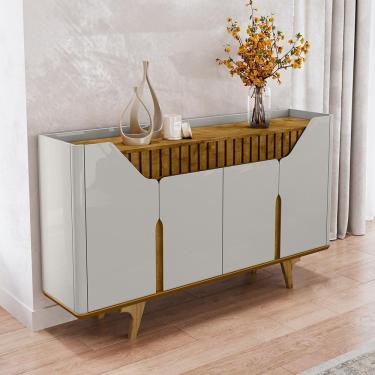 Imagem de Aparador Buffet Tamisa Com 4 Portas E Pé Madeira Maciça Off White/naturale