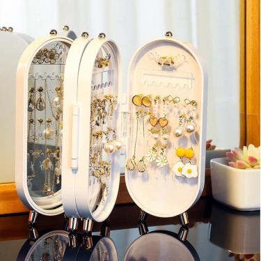 Imagem de Porta Joias Dobravel Espelho 3 Compartimentos Acrilico Organizador Caixa Armazenadora Branco Versatilidade