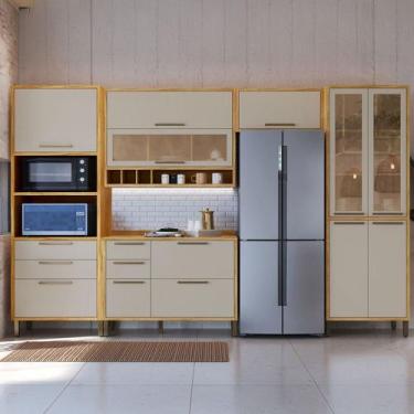 Imagem de Armário de Cozinha com Balcão e Tampo 11 Portas 5 Gavetas Pérola 100% 