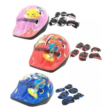 Imagem de Kit Capacete Cotoveleira Joelheira Infantil Bike Skate Co Az