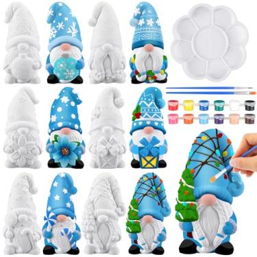 Imagem de Arrowbash 6 peças de cerâmica de Natal para desenhar, pronto para pintar suas próprias estátuas de gnomo 5.12, estatuetas pintáveis com tema de Natal, faça você mesmo, kit de artesanato de gesso de