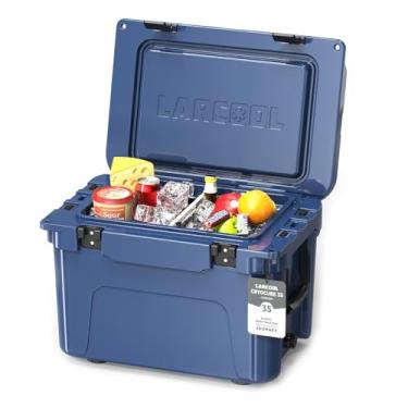 Imagem de LARCOOL Refrigerador rígido rotomoldado de 35 litros, baú de gelo pequeno portátil com isolamento de 7,5 cm, refrigerador de praia resistente para acampamento, pesca, passeios de barco, piquenique