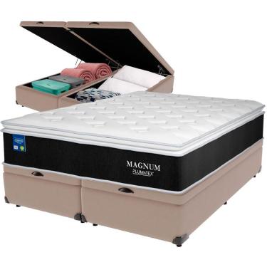 Imagem de Cama Box Baú Bege E Colchão Magnum Molas Ensacadas Queen Plumatex