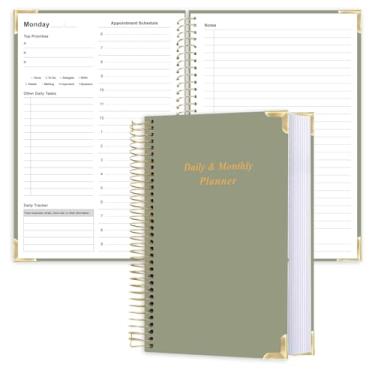 Imagem de Qzyoneei Agenda mensal diária sem data para 2025 2026 - Lista de tarefas A5 com agenda horária, agenda diária encadernada em espiral para aumentar o foco, material escolar/escritório elegante, 14,7 cm