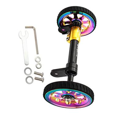 Imagem de Suporte de carga traseiro para bicicleta dobrável de peso para Brompton - Barra telescópica com rodinhas lisas - para transporte, caminhada e estacionamento - liga de alumínio - preto colorido