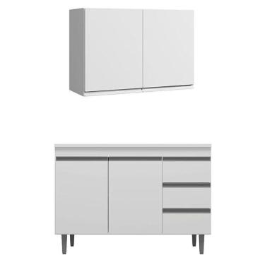 Imagem de Armário Aéreo Andréia 80 Cm Balcão De Cozinha Com Tampo 100 Cm E Branco - Ajl