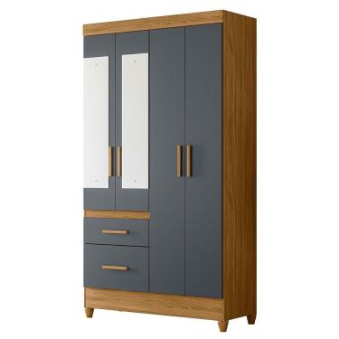 Imagem de Guarda Roupa Solteiro Madri 4 Portas E 2 Gavetas Freijó Cinza Com Espelho Moval Freijó Cinza