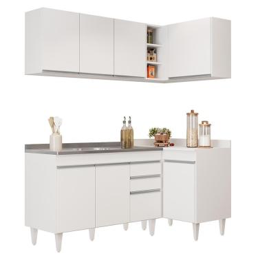 Imagem de Armário De Cozinha Modulado De Canto Esquerdo 4 Peças Cp48 Com Pia Inox Branco - Lumil