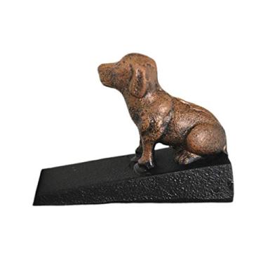 Imagem de barenx Cunha de porta de ferro fundido resistente, batente de porta, batentes de porta de animais com base antiderrapante, estátua de cachorro