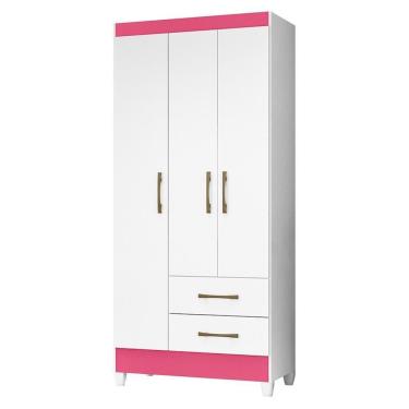 Imagem de Guarda Roupa Solteiro Lima 3 Portas E 2 Gavetas Branco Rosa Moval Branco Rosa