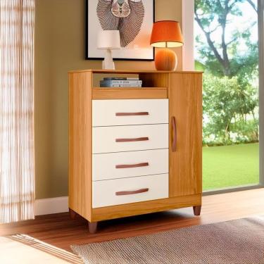 Imagem de Cômoda Sapateira 4 Gavetas Carvalho Grife Off White Turquídea Shop Jm