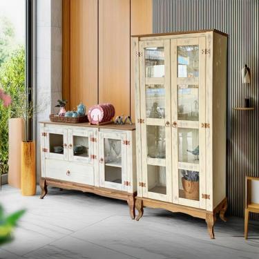 Imagem de Cristaleira Madeira Maciça Com Balcão Rústico Branco Garapa D125 D113 Shop Jm