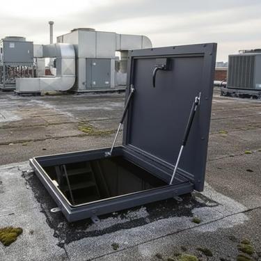 Imagem de Porta de segurança de porta de acesso ao telhado tampa de claraboia de aço galvanizado 89 cm x 89 cm com alça (tampa de saída da adega do sótão, claraboias comerciais, ventilação de escotilha de