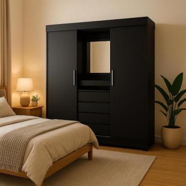 Imagem de Guarda-Roupa Casal com Espelho e Penteadeira Grécia 2 PT 4 GV Preto - 