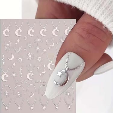 Imagem de 1 peça de adesivo de unha prata quente com asas de anjo, estrelas, lua, sol, adesivo traseiro, elegante e bonito, prata