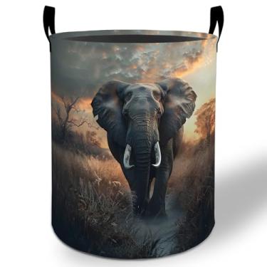 Imagem de Cesto de roupa suja de elefante africano, 50 x 40 cm, balde de armazenamento de roupas Oxford dobrável para quarto, banheiro, quarto, berçário, organizador de brinquedos, presentes para crianças
