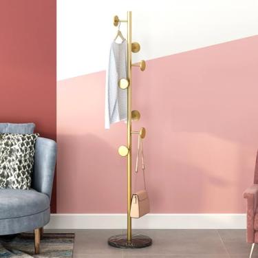 Imagem de Cabide independente com base de laje de pedra de mármore, suporte para roupas de árvore de metal resistente e estável com 7 ganchos redondos escalonados, cabide para roupas, chapéus, bolsas, para