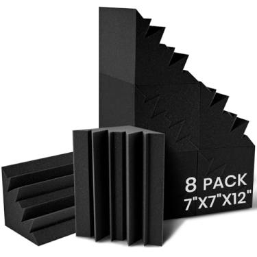 Imagem de Focusound Pacote com 8 espuma acústica de canto para armadilhas para baixo, painel de absorção de som de baixa frequência de 17,8 x 17,8 x 30,5 cm, espuma de estúdio à prova de som de alta densidade