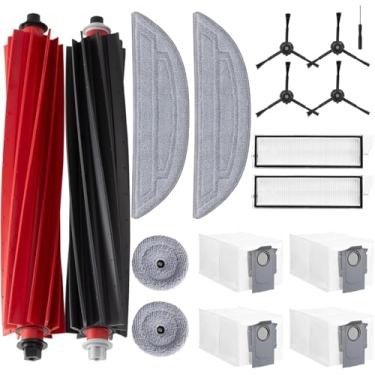 Imagem de Pacote com 18 peças de reposição compatíveis com aspirador Roborock S8 MaxV Ultra, S8 Max Ultra, kit de acessórios inclui 2 escovas principais, 4 esfregões, 4 escovas laterais pretas, 4 sacos de