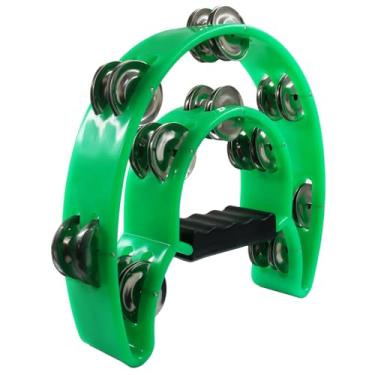 Imagem de Auvotuis Pandeiro de meia lua, percussão manual verde, jingles de metal, pandeiro de fileira única para festa, KTV