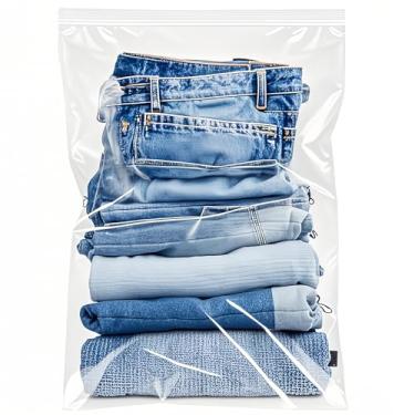 Imagem de ZHEWTOEN Sacos de armazenamento de plástico grandes de 5 galões (pacote com 10) – 45,7 cm x 61 cm, 2,4 mm de espessura, sacos de zíper transparentes resseláveis para roupas, viagens e mudança