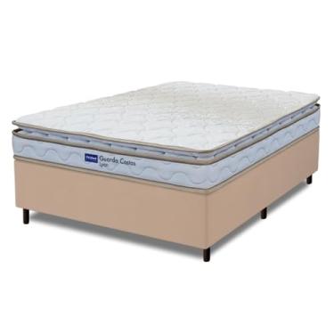 Imagem de Cama Box Casal Probel Espuma D33 Pillow Top 138x188x56cm Guarda Costas Lyon Branco/Bege