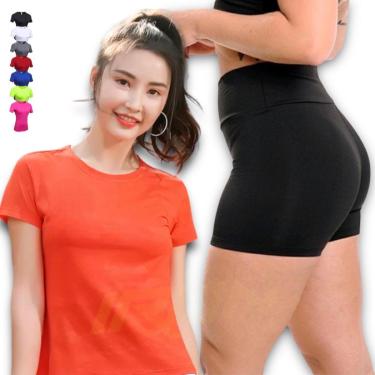 Imagem de Conjunto Short Legging Básico Cós Alto + Camiseta Fitness Corrida Academia Dry PLT 380-Feminino