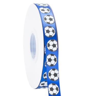 Imagem de Fita de futebol, 1,5 cm x 1,5 m, branco/azul, use para laços de cabelo de equipe, grinalda, cordões esportivos, embrulho de presente, decoração de festa, artesanato e costura (azul, 50 jardas)