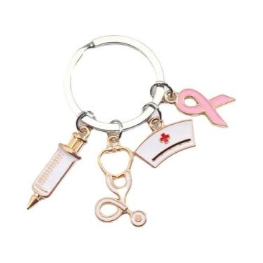 Imagem de Chaveiro De Médico Enfermeiro Com Seringa Estetoscópio E Anel De Chave
