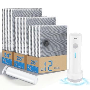 Imagem de 12 sacos de vedação a vácuo para roupas com bomba de ar elétrica, economia de espaço de compressão, sacos de armazenamento a vácuo para bagagem, viagem, cobertores, travesseiros, roupa de cama e