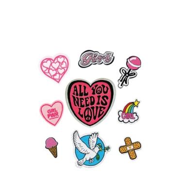 Imagem de Conjunto de remendo de tecido a ferro – Pacote com 9 emblemas de design de menina e coração, 100% poliéster, adesivo forte, fácil aplicação de prensa térmica