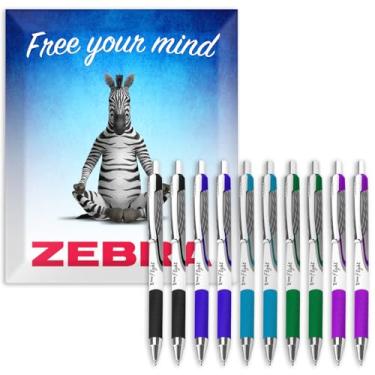 Imagem de Canetas esferográficas Zebra Classic Z-Grip Flight – 1,2 mm – tinta preta, azul, azul claro, verde e violeta – Pacote com 10 – Em embalagem Zebra