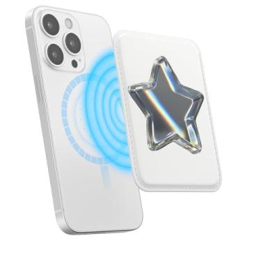 Imagem de Suporte magnético para iPhone, carteira fina de couro PU, capa para cartão, capa traseira para cartão, acessório de telefone fofo