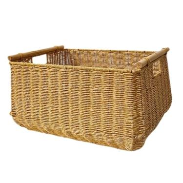 Imagem de Fenteer Cesta de armazenamento Cesta de imitação de vime Organização doméstica Cesta de roupas sujas Cesto de roupa suja para quarto de hotel Sala de estar