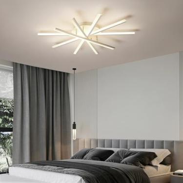 Imagem de Luminária de teto moderna e dimerizável para sala de estar, com design linear irregular e criativo, corpo em alumínio e controle remoto para iluminação de restaurantes, quartos e salas de ja