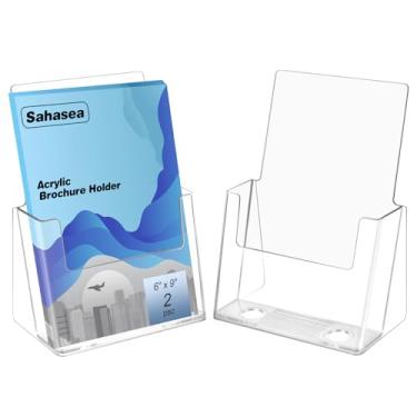 Imagem de Sahasea Suporte de folheto 15 x 23 cm, pacote com 2 porta-panfletos para imóveis, suporte de letreiro de acrílico, suporte de exibição de brochura transparente para loja, escritório, suporte de