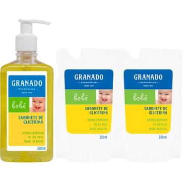 Imagem de Kit Sabonete Líquido Granado Glicerina Bebê 500ml + 2 Refil 250ml (cad