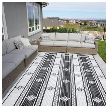 Imagem de SPXMQSS Tapetes de jardim ao ar livre, tapete reversível portátil antiderrapante, tapete de plástico dobrável para acampamento, deck, praia, piquenique, quintal 150 x 240 cm C