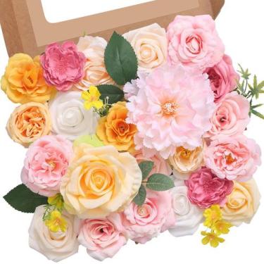 Imagem de Flores Artificiales Serwalin de Seda y Espuma Rosa y Amarillo 13x13x2.