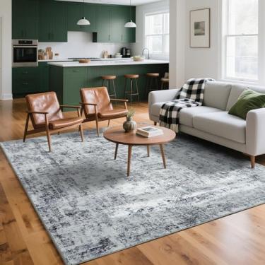 Imagem de HOMORE Tapete cinza para sala de estar, 12 x 18 cm, lavável, abstrato, tapete para quarto, antiderrapante, para quarto de bebê, vintage, para fazenda, dormitório, sala de aula, apartamento