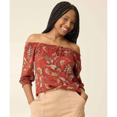 Imagem de Blusa Cropped Ciganinha Feminina Flores Manga 3/4 Mari-75108 - Marisa,