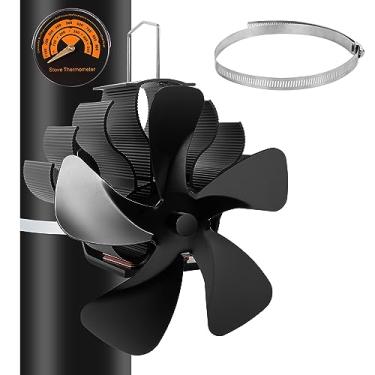Imagem de PYBBO Ventilador de fogão de chaminés de madeira movido a calor, ventilador de lareira de tubo, ventilador de fogão de 5 lâminas, ventilador de motores de operação silenciosa, ventilador de fogão de