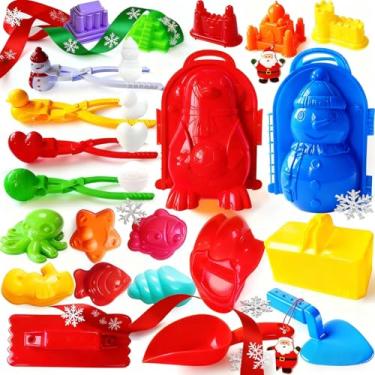 Imagem de IELEK Kit de ferramentas de bola de neve de inverno com alça para formas de fazer bolas de neve para Kidz Winter Outdoor Beach Toyz com lançador de bola de neve, fabricante de bolas de neve de pato