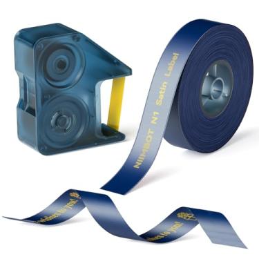 Imagem de NIIMBOT Conjunto de fita de cetim N1, apenas para etiquetador N1, perfeito para embrulho de presente de artesanato DIY, cetim azul marinho (14 mm x 5,1 m) com fita dourada (14 mm x 6,2 m)
