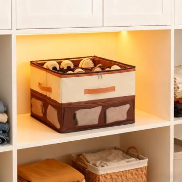 Imagem de Organizador de armário de sapatos, organizador de sapatos com tampa transparente e alça resistente, sandálias de tênis, armário de armazenamento, 16 compartimentos com armazenamento lateral