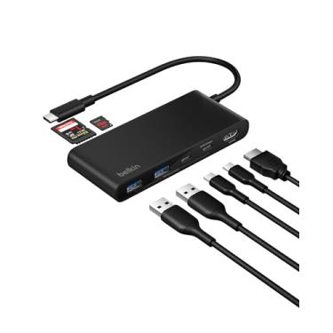 Imagem de Belkin Hub USB C, hub de 7 portas com tela HDMI 4K a 60Hz, SD e MicroSD, entrega de energia de 100 W, transferência rápida de dados de 5 Gbps, adaptador multiportas USB C para MacBook, iPad Pro