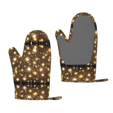 Imagem de Luvas de forno de silicone resistentes ao calor com estampa Gold Bling - Punhos antiderrapantes, grelhar e usar na cozinha (pacote com 2)