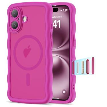 Imagem de BTBTCASE Capa compatível com iPhone 16 de 6,1 polegadas 2024, linda moldura ondulada kawaii à prova de choque translúcida fosca protetora magnética 16 para mulheres e meninas, rosa